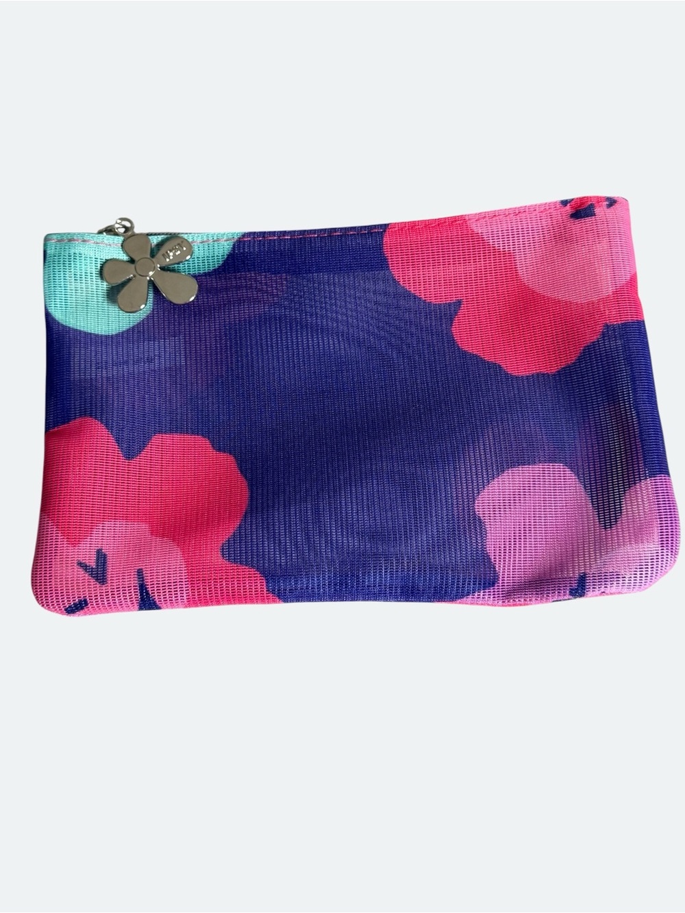 Floral Mesh Cosmetic Pouch - Purple & Pink NEW